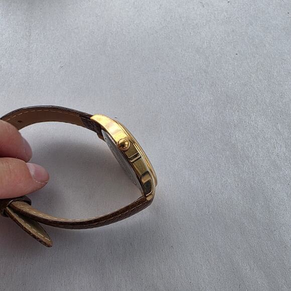 Bronzo Italia Black Spinel Stone Dial Bronze Yellow Gold Watch Leather Band New